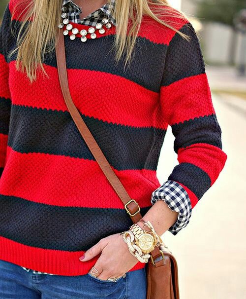 Statement Necklace with Wide Striped Shirt