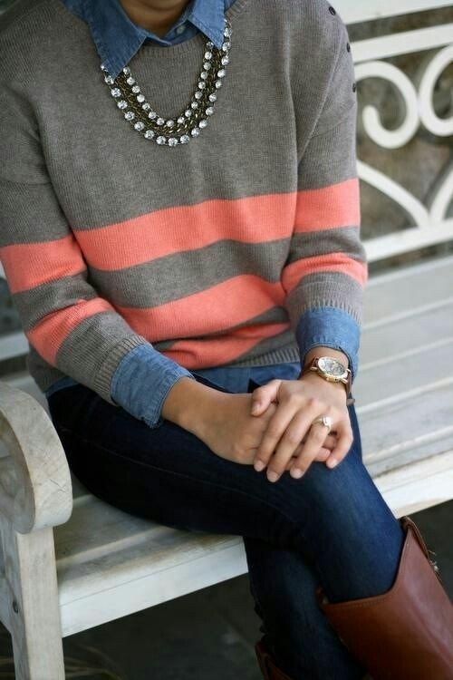 Statement Necklace with Collared Long Sleeves