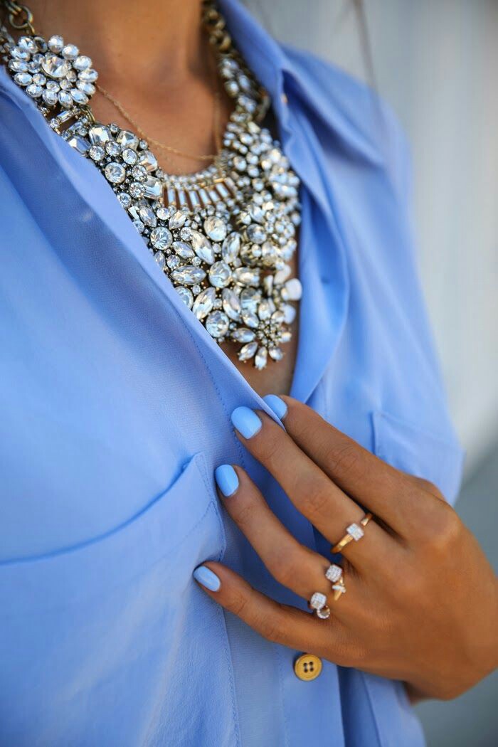 Monochromatic Statement Necklace with Blue Outfit