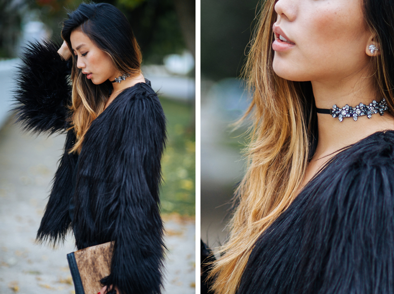 Embellished chokers, all black outfit