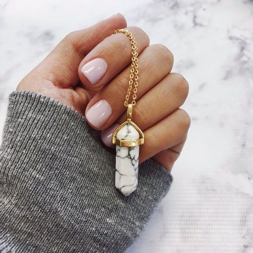 Stone charm necklace, white marble necklace