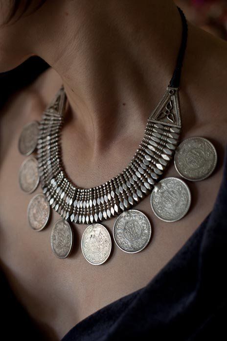 Silver coin hot sale statement necklace