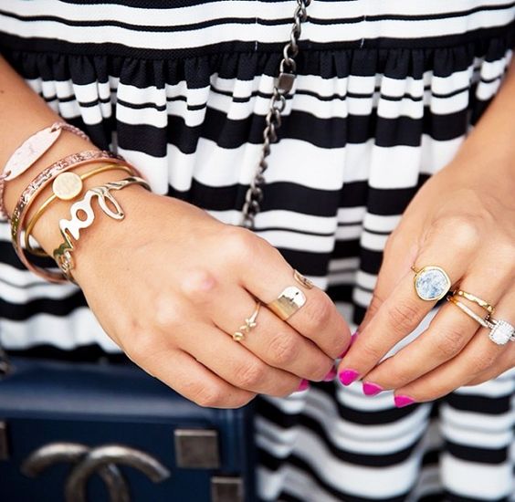 Cocktails rings, engagement ring, stacked bracelets