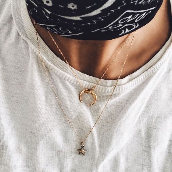 Bandana, delicate layered necklaces