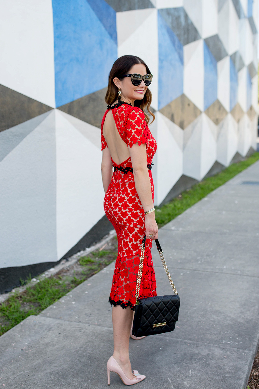 Tassel earrings, drop earrings, open back dress, street style