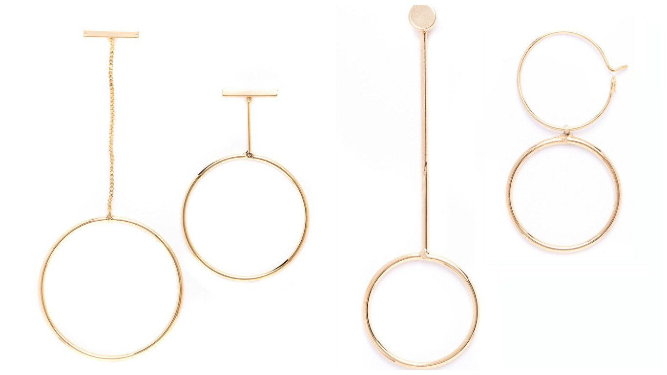 Asymmetrical hoops, minimalist earrings