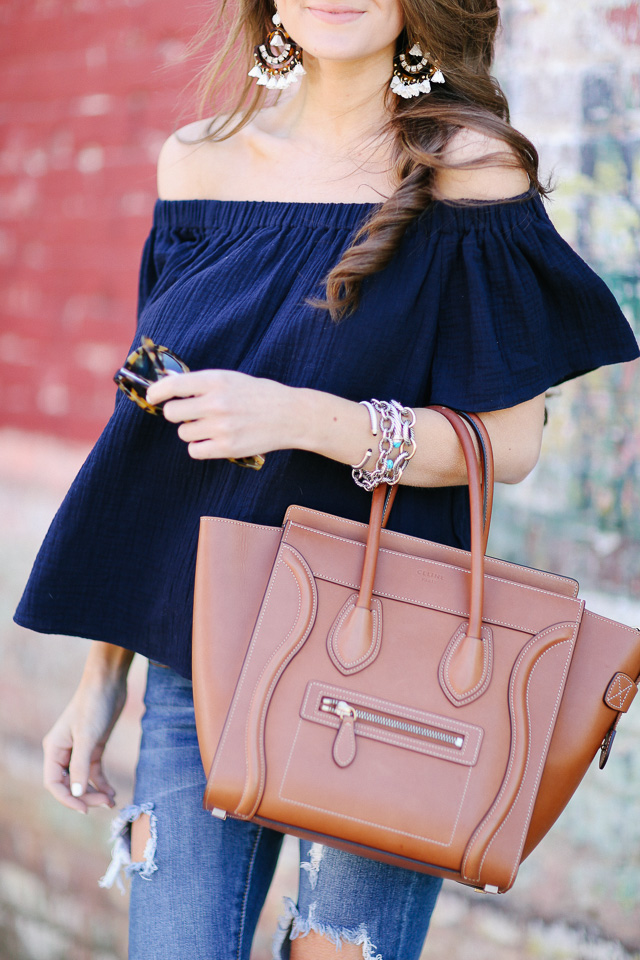 Casual Holiday outfit idea jewel flats with a velvet blouse & tassel  earrings