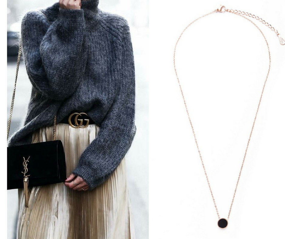 Dainty necklaces and oversized pullovers