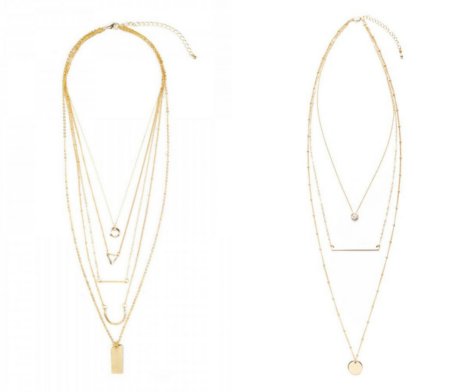 Layered necklaces, geometric necklaces