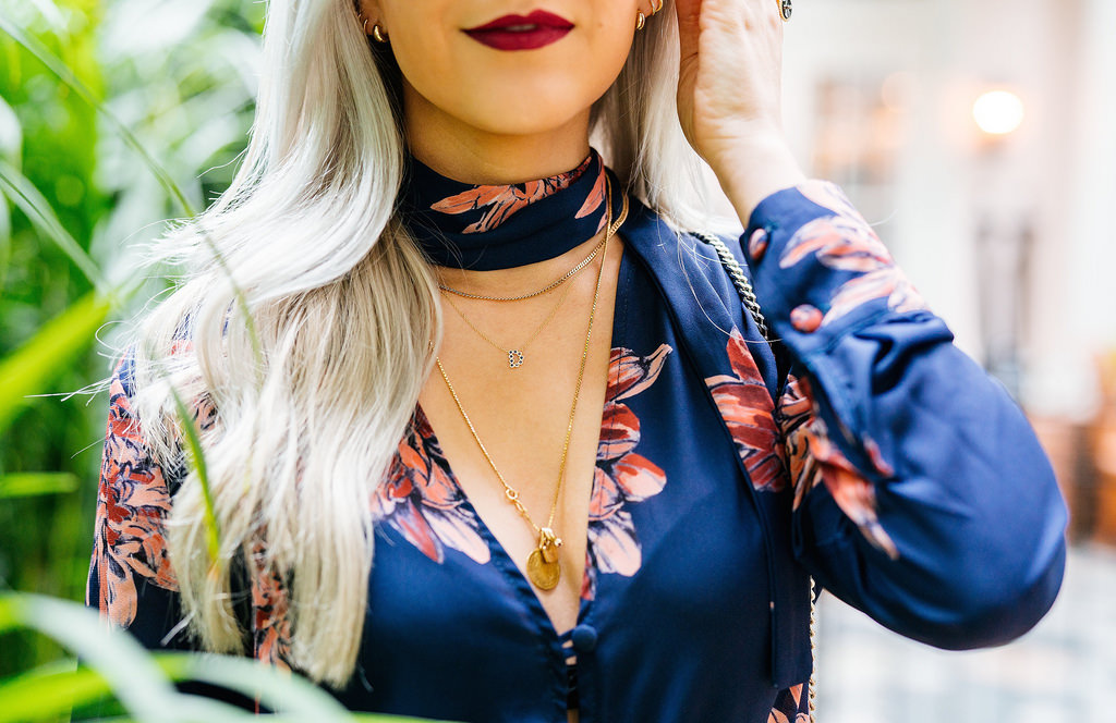 Bandana choker, gold necklaces