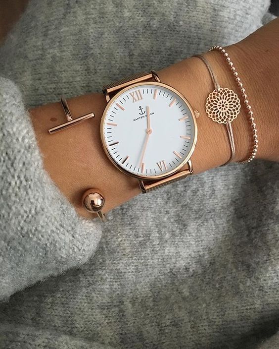 Chunky sweater, Cuff bracelets, Watch