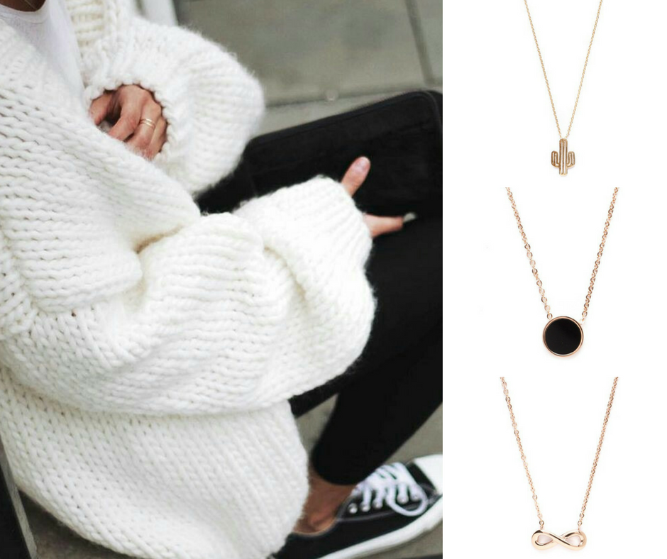 Delicate necklaces, Chunky Sweater