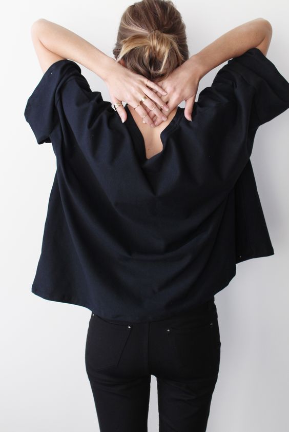 Black-on-black outfit with Stacking Rings