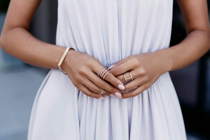 Rose gold bangles, delicate rings