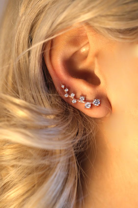 Rose gold ear climbers with rhinestone