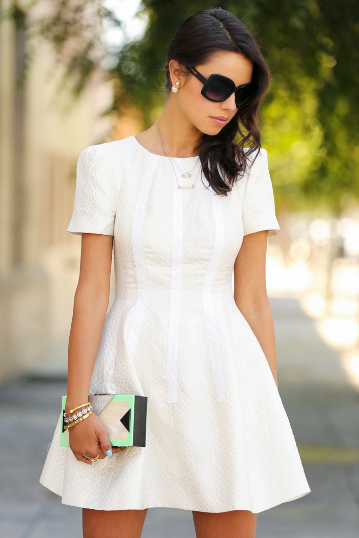 Double ball earrings, white dress