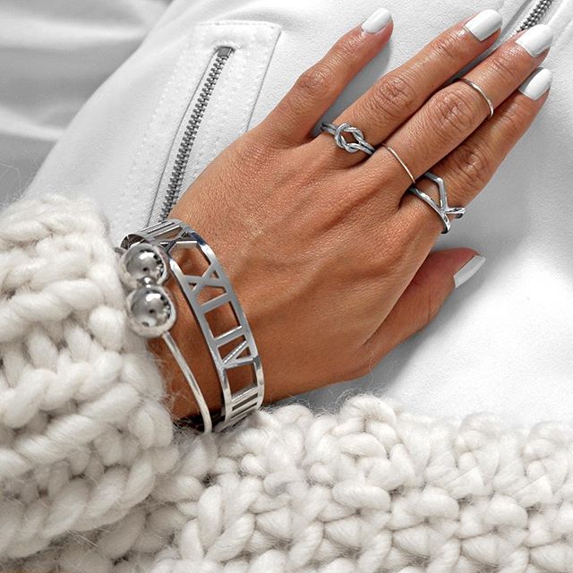 Silver cuff bracelets with silver rings