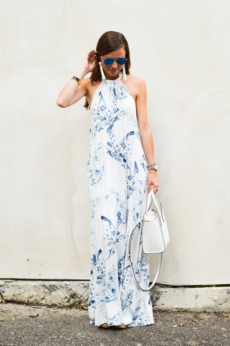 Long dress, tassel earrings