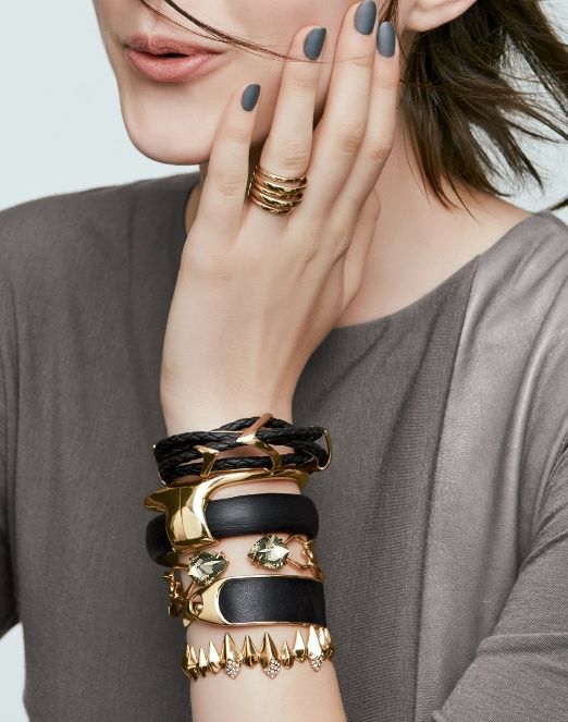 Unique jewelry, stacked of bold bracelets